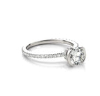 High-angle perspective view of a 2 CT round lab diamond with a sparkling pavé accent band