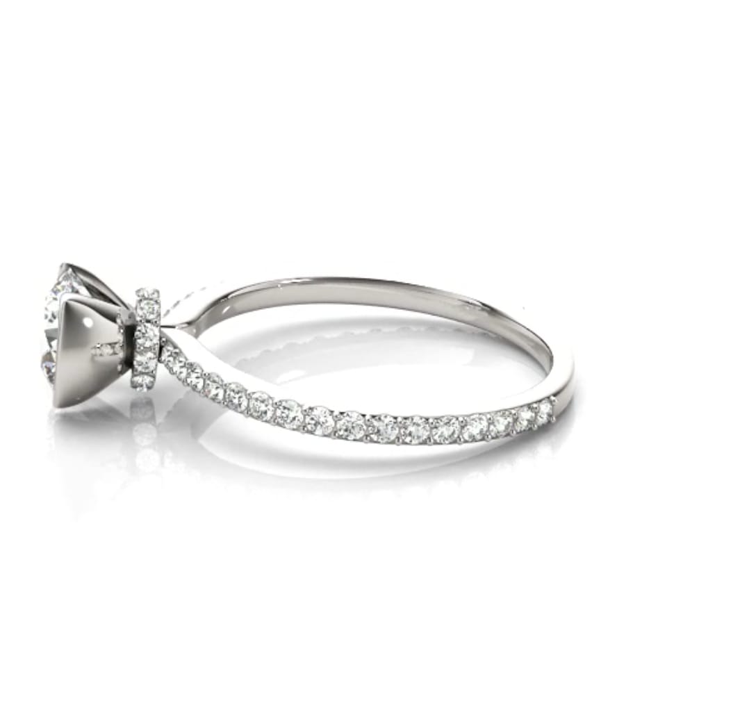 Direct side view displaying the polished half-bezel cup and accenting hidden pavé collar