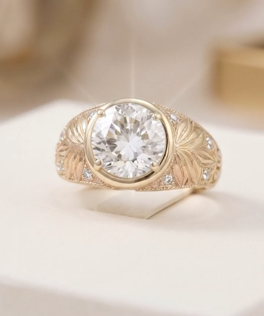 Round ut bezel Set lab Grown Diamond Ring
