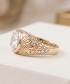 Floral Bezel Hand Engraved Ring, Engagement Ring