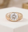 Floral Bezel Hand Engraved Ring, 3 CT Round Lab Grown Diamond Engagement Ring