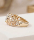 Leaf Engraved Band Engagment ring