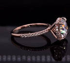 Side profile view showcasing the sparkling hidden halo under-gallery and diamond pave band