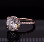 Angled perspective of a 4ct round brilliant lab-created diamond set in rose gold