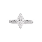 Top view of 2 Carat Marquise Cut Lab Grown Diamond Engagement Ring in White Gold featuring filigree band detail