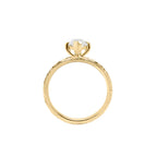 Side profile view showing the basket and prong setting of 2 CT Marquise Cut Lab Diamond Ring with engraved shank