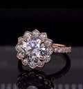 3 Carat Round Cut Lab Grown Diamond Engagement Ring with Scalloped Floral Halo in 14K Rose Gold