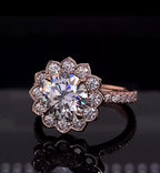 3 Carat Round Cut Lab Grown Diamond Engagement Ring with Scalloped Floral Halo in 14K Rose Gold