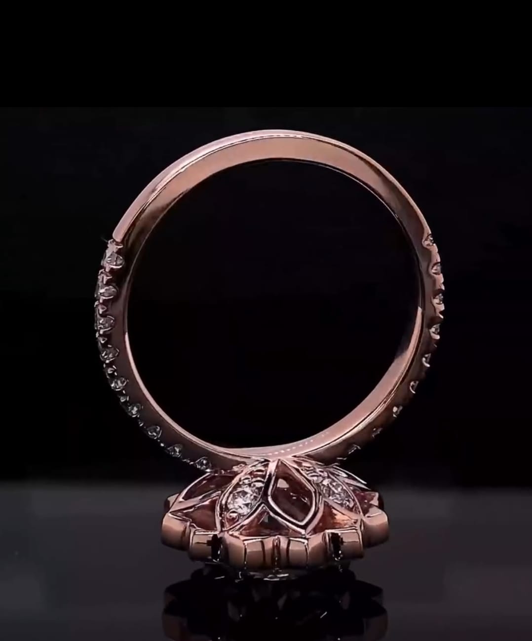 Undergallery view showing the flower-inspired carved basket of 3 Carat Round Lab Diamond Ring