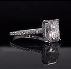 Highlighting double claw prongs and brilliance of a 3 Carat Radiant Cut Lab Diamond Engagement Ring