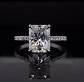 Direct front perspective showcasing the table and facets of a 3 CT Elongated Radiant Cut Lab Diamond Ring