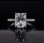 Direct front perspective showcasing the table and facets of a 3 CT Elongated Radiant Cut Lab Diamond Ring