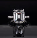 Direct top view showcasing step-cut facets and clarity of a 3 CT Emerald Cut Lab Diamond Ring in white gold