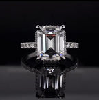 Direct top view showcasing step-cut facets and clarity of a 3 CT Emerald Cut Lab Diamond Ring in white gold