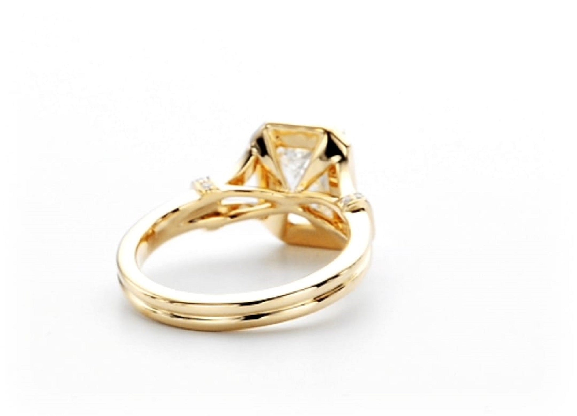 Under-gallery detail of 2 CT emerald cut lab created diamond engagement ring