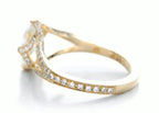 Close-up side profile displaying the pave-set diamond basket and cathedral split shank