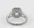 Direct back-view showing the under-gallery structure and inner band of a cushion lab diamond double halo ring