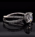 Side profile view highlighting the architectural split band design and hidden diamond collar setting