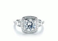 Top front view of 2 CT round cut lab grown diamond engagement ring with cushion halo