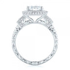 High-resolution studio profile view of vintage cathedral ring setting with filigree bridge