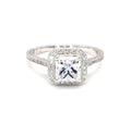 Direct top front view showing brilliance of princess cut lab diamond center stone