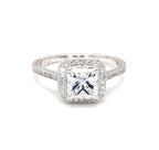 Direct top front view showing brilliance of princess cut lab diamond center stone