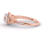 Detailed close-up of rose gold band featuring micro-pavé diamonds and vintage milgrain edge detailing.