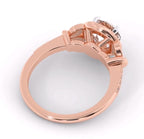 High-angle rear view highlighting the polished smooth inner band and basket structure of the rose gold diamond ring.