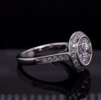 Side angle view of a 3 CT lab diamond ring showing pavé accent diamonds and milgrain detailing on the band.