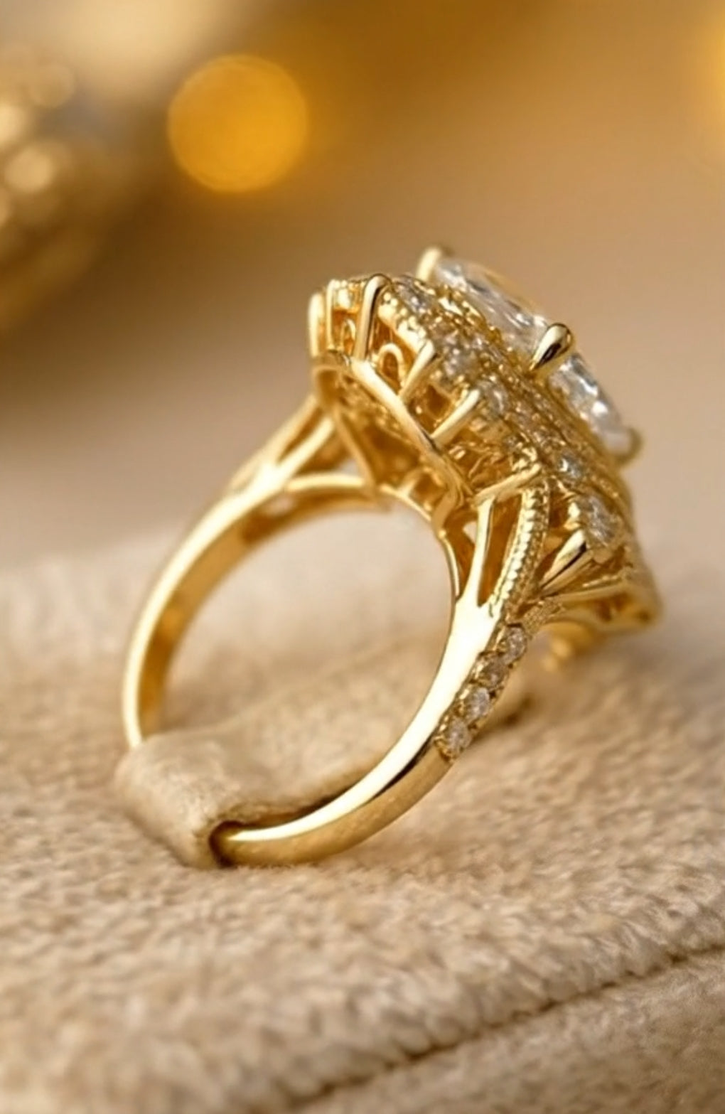 Vintage Scalloped 4 CT Oval Lab Diamond Engagement Ring