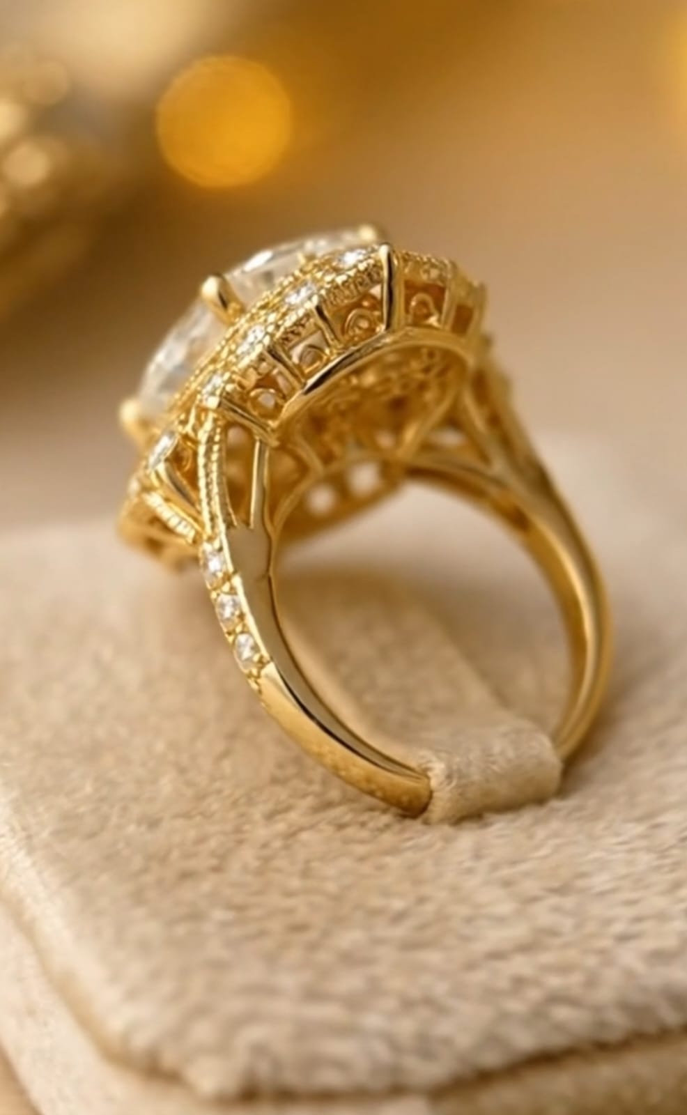 Vintage Scalloped 4 CT Oval Lab Diamond Engagement Ring