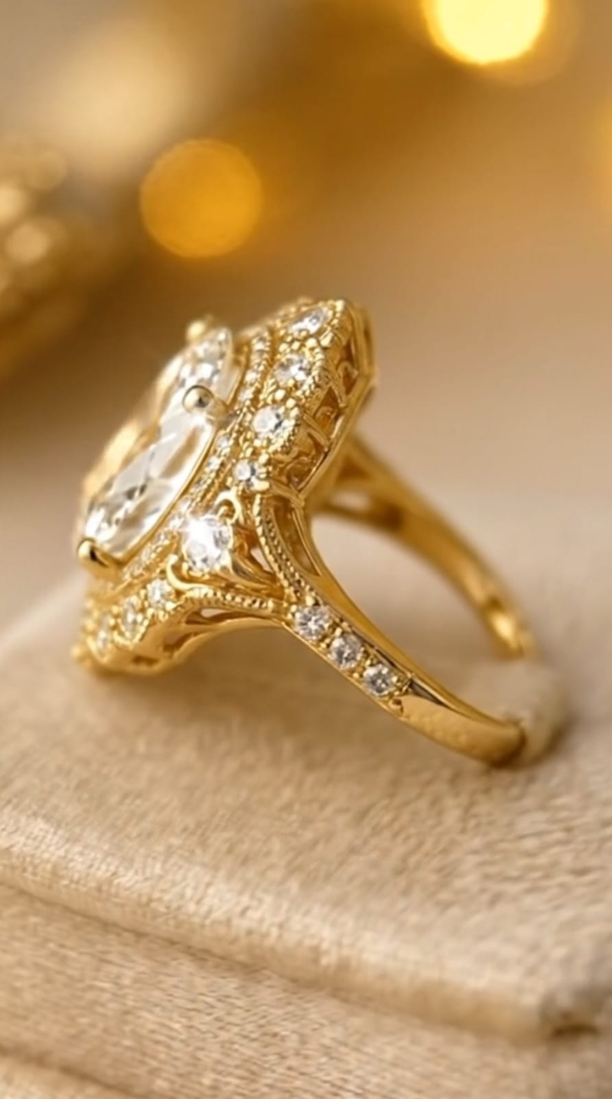 Vintage Scalloped 4 CT Oval Lab Diamond Engagement Ring