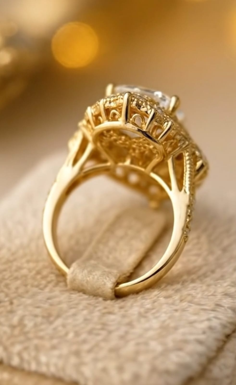 Vintage Scalloped 4 CT Oval Lab Diamond Engagement Ring