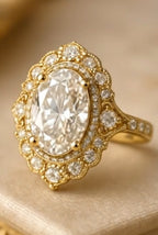 Vintage Scalloped 4 CT Oval Lab Diamond Engagement Ring