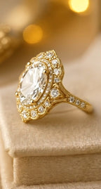 Vintage Scalloped 4 CT Oval Lab Diamond Engagement Ring