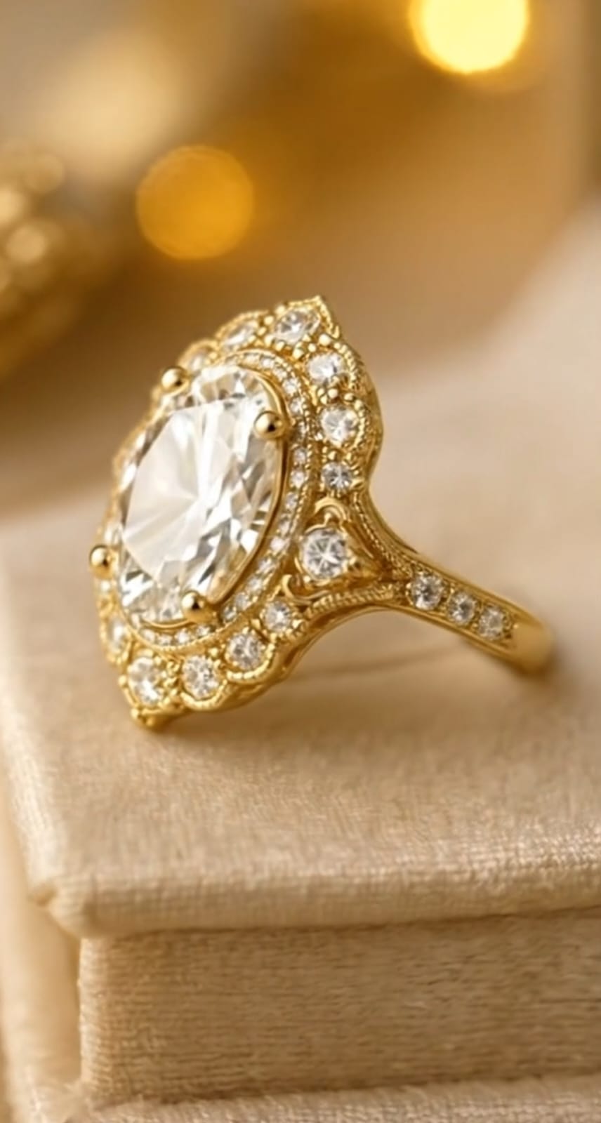 Vintage Scalloped 4 CT Oval Lab Diamond Engagement Ring