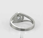 Angled top-down view of a 2 CT round cut lab grown diamond engagement ring featuring a pave split shank band.