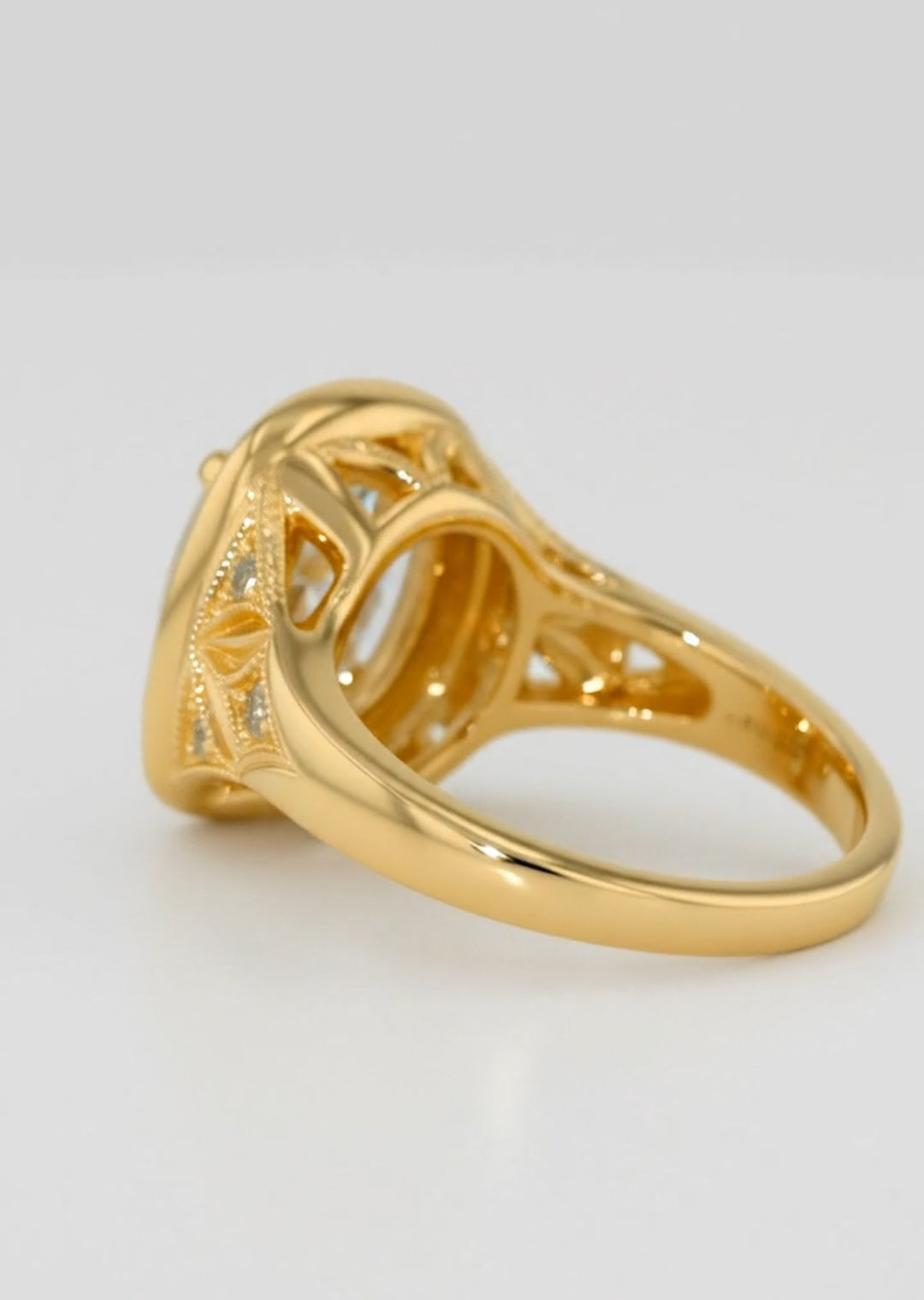 Floral Engraved 3 CT Oval Cut Lab Grown Diamond Compass Setting Ring