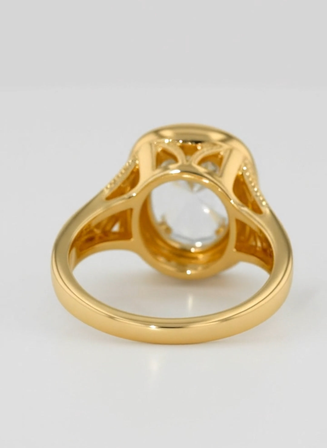 Floral Engraved 3 CT Oval Cut Lab Grown Diamond Compass Setting Ring