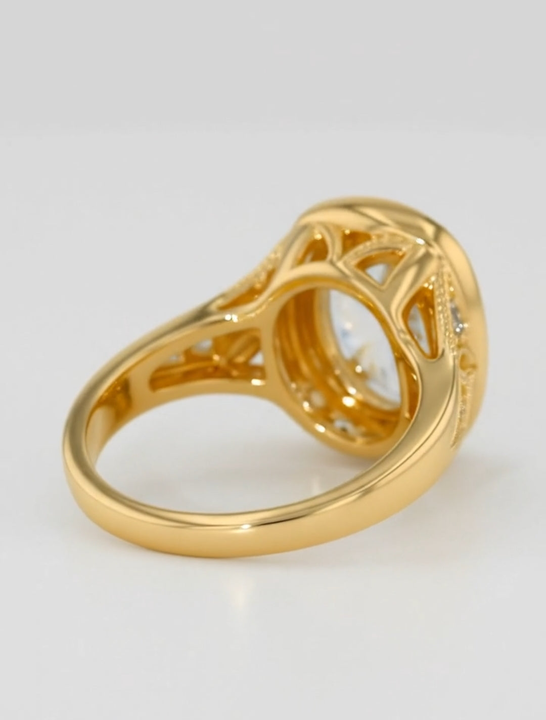 Floral Engraved 3 CT Oval Cut Lab Grown Diamond Compass Setting Ring