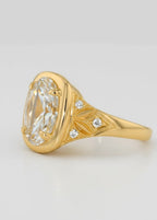 Floral Engraved 3 CT Oval Cut Lab Grown Diamond Compass Setting Ring