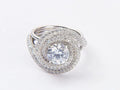 Overhead close-up of 2.00 carat round brilliant lab diamond in double spiral halo