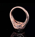 Back angle showing intricate filigree scrollwork and micro-pave split shank