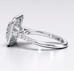 Side angle showing cathedral setting and pave band on princess cut lab diamond ring