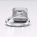 Under-basket gallery view of white gold double halo princess cut engagement ring