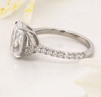 Side profile view showing the pave diamond band and setting details of 3 CT oval lab diamond ring