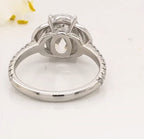 Full inner band and basket structure view of a 3 carat oval cut lab grown diamond engagement ring