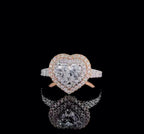 Direct top-down view showing the 2 CT heart cut lab diamond surrounded by a double halo frame on a sleek black background.