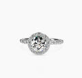 Direct top-down view of 2 CT round lab grown diamond ring with micro-pavé halo