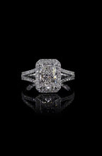 Direct front angle showing the brilliant facets of a 3 carat radiant cut diamond